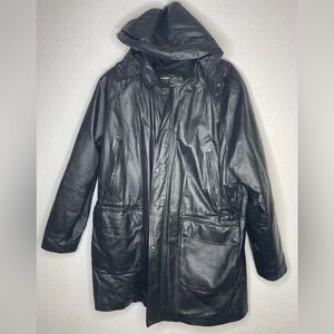 Jacket leather vintage Men's Sz XL Black Hooded